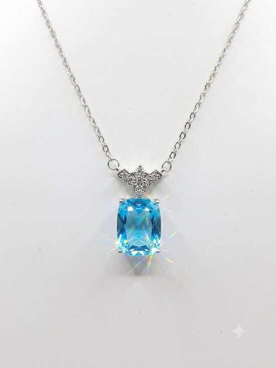 Jewelry - Genuine Blue Topaz Moissanite Pendant 18.5 Inch Necklace